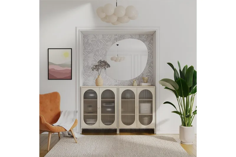 Skab Luna 80x40x102 cm, Pergament - 80x40x102 cm, Pergament - Opbevaring - Skab - Vitrineskabe