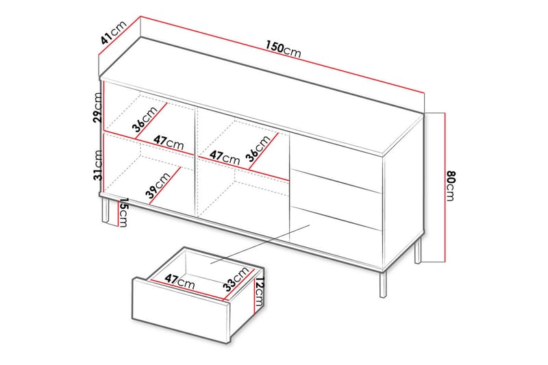 Querty Skab 150x80x41 cm - Hvid/Sort - Opbevaring - Skab - Skabe