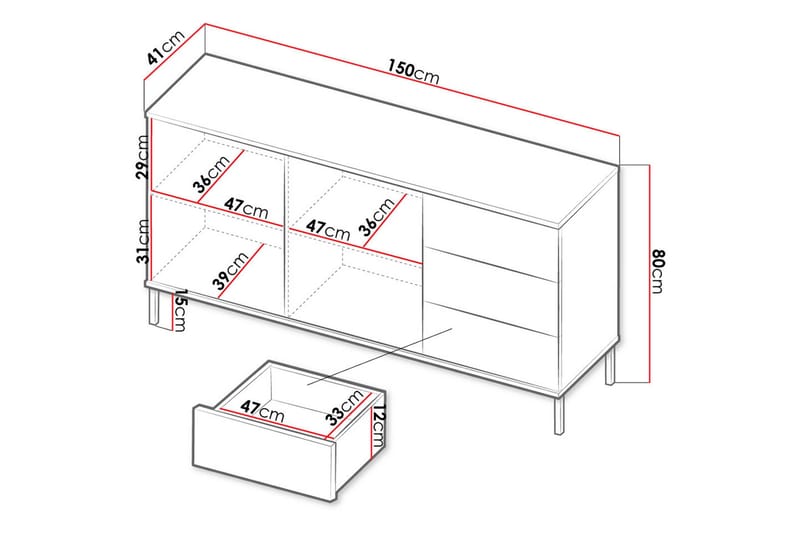 Querty Skab 150x80x41 cm - Hvid/Sort - Opbevaring - Opbevaringsmøbler - Kommode