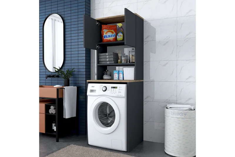 Ramdev Highboard - Valnød finér/Antracit - Hus & renovering - Køkken & bad - Badeværelse - Badeværelsesmøbler - Underskab badeværelse