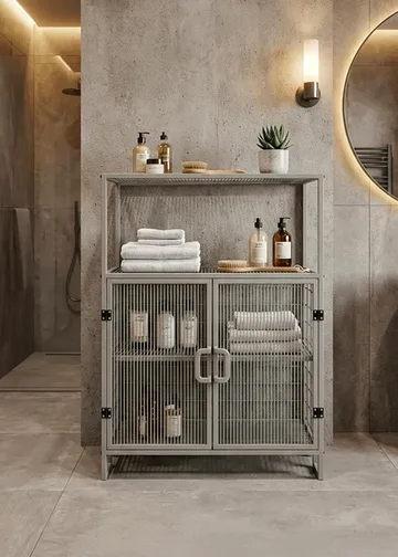 Multifunktionsskab Hanah Home Kron (68,5 x 91,5 x 33 cm) Grå - Hus & renovering - Køkken & bad - Badeværelse - Badeværelsesmøbler - Badeværelsesopbevaring
