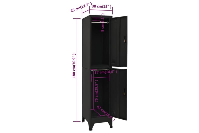 skab 38x45x180 cm stål sort - Sort - Opbevaring - Skab - Skabe