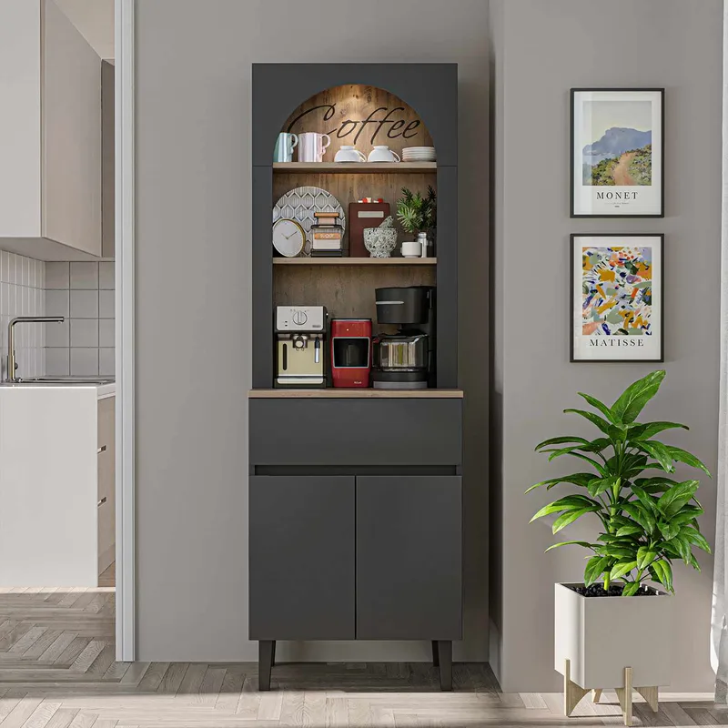 Skab til kaffebar Kalune Design Ledli (60 x 179 x 41,8 cm) Antracit - Antracit - Opbevaring - Skab - Barskab