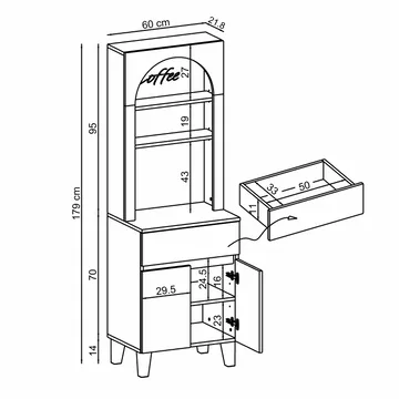 Skab til kaffebar Kalune Design Ledli (60 x 179 x 41,8 cm) Antracit - Antracit - Opbevaring - Skab - Barskab