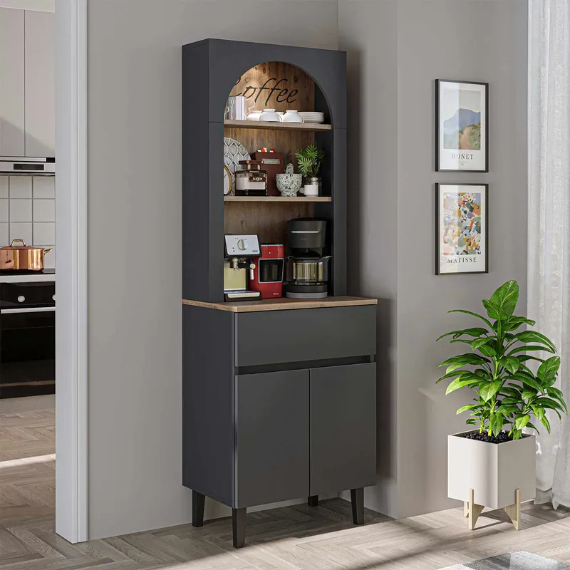 Skab til kaffebar Kalune Design Ledli (60 x 179 x 41,8 cm) Antracit - Antracit - Opbevaring - Skab - Barskab