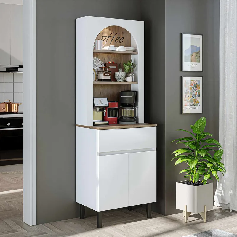 Skab til kaffebar Kalune Design Ledli (60 x 179 x 41,8 cm) Hvid atlantisk fyr - Opbevaring - Skab - Barskab