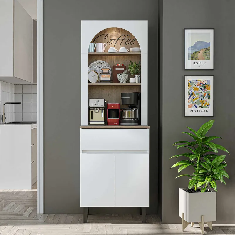 Skab til kaffebar Kalune Design Ledli (60 x 179 x 41,8 cm) Hvid atlantisk fyr - Opbevaring - Skab - Barskab