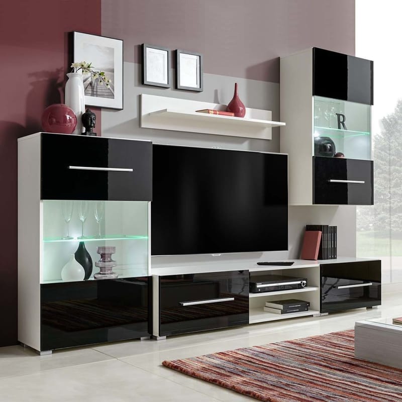 Tv-Møbel I Fem Dele Med Led-Belysning Sort - Sort - Opbevaring - Skab - Skabe