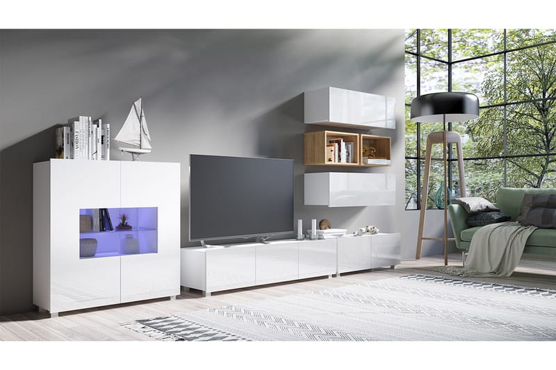 Stakem TV-møbel med Blå LED - Hvid - Skabe