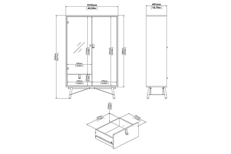 Tadami Vitrineskab 102x162 cm - Natur - Opbevaring - Skab - Vitrineskabe