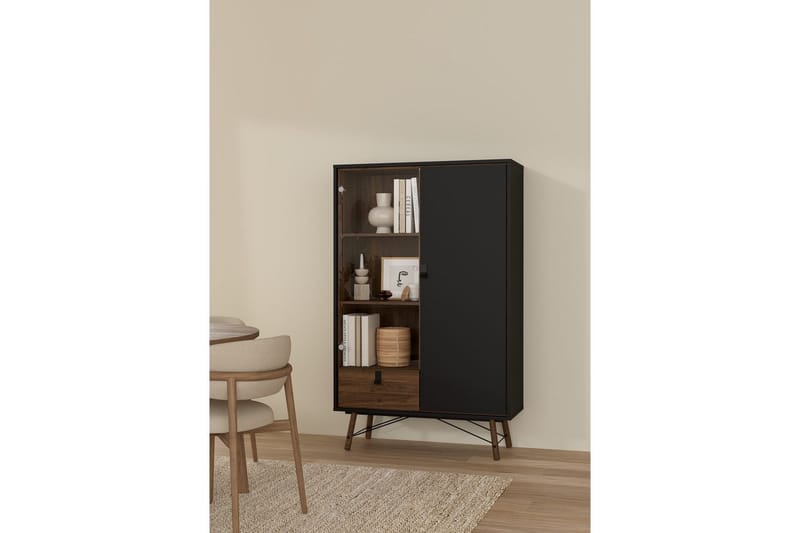 Tadami Vitrineskab 102x162 cm - Sort/Mørkebrun - Opbevaring - Skab - Vitrineskabe