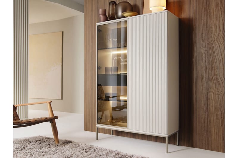 Tenorio Vitrinskåp 104x166 cm - Beige - Opbevaring - Skab - Vitrineskabe