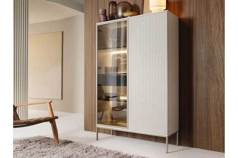 Tenorio Vitrinskåp 104x166 cm - Beige - Opbevaring - Skab - Vitrineskabe