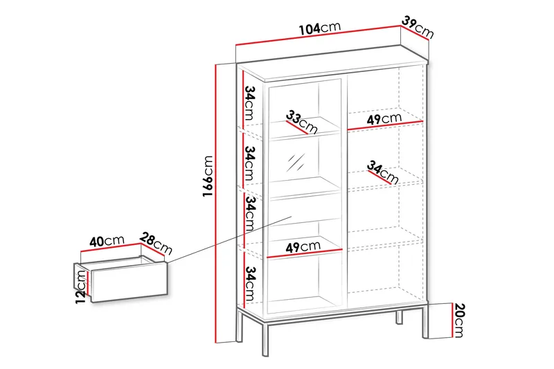 Tenorio Vitrinskåp 104x166 cm - Beige - Opbevaring - Skab - Vitrineskabe