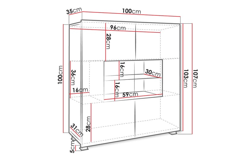 Tessan Vitrineskab 100x107 cm - Hvid - Opbevaring - Skab - Vitrineskabe