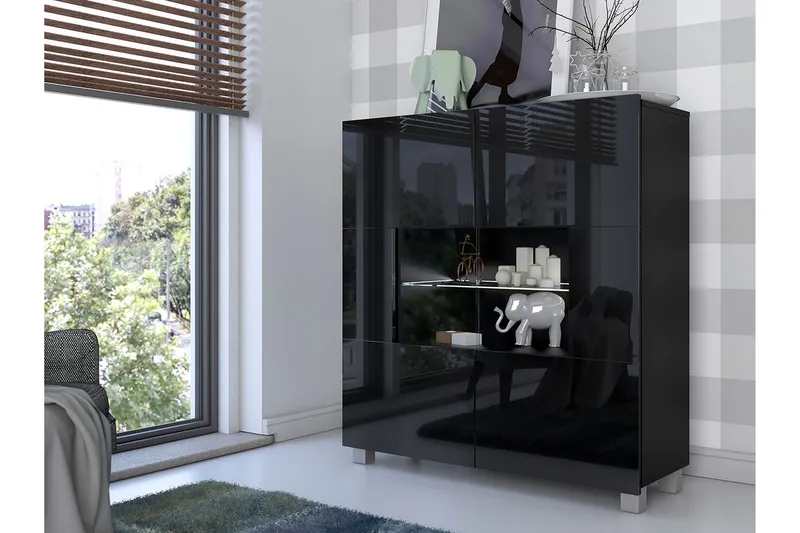 Tessan Vitrineskab 100x107 cm - Sort - Opbevaring - Skab - Vitrineskabe