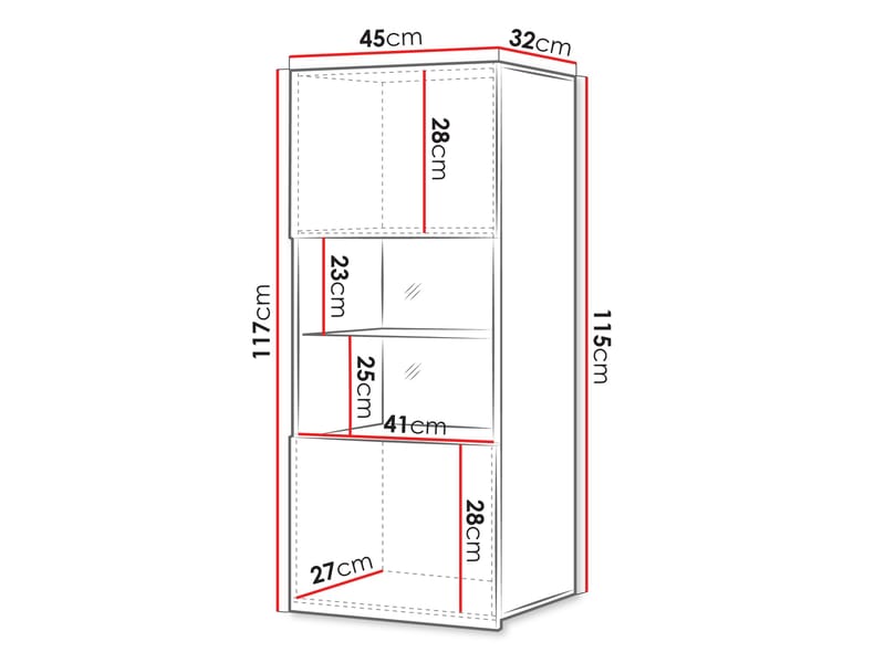 Tessan Vitrineskab 45x117 cm - brun - Opbevaring - Skab - Vitrineskabe