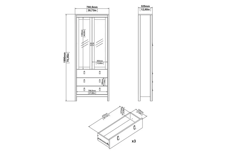 Vallvidera Vitrineskab 78x199 cm - Beige - Opbevaring - Skab - Vitrineskabe