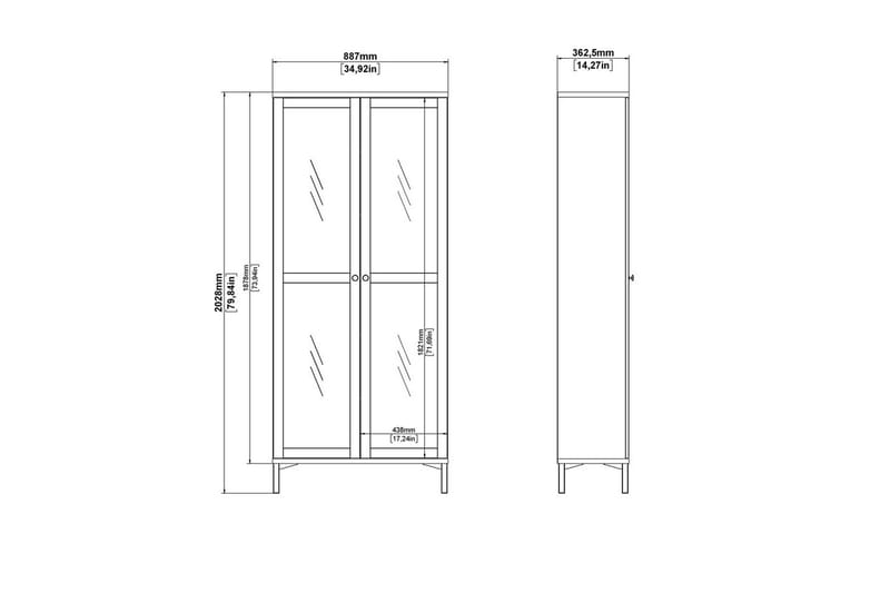 Valnorin Vitrineskab 89x203 cm - Hvid - Opbevaring - Skab - Vitrineskabe