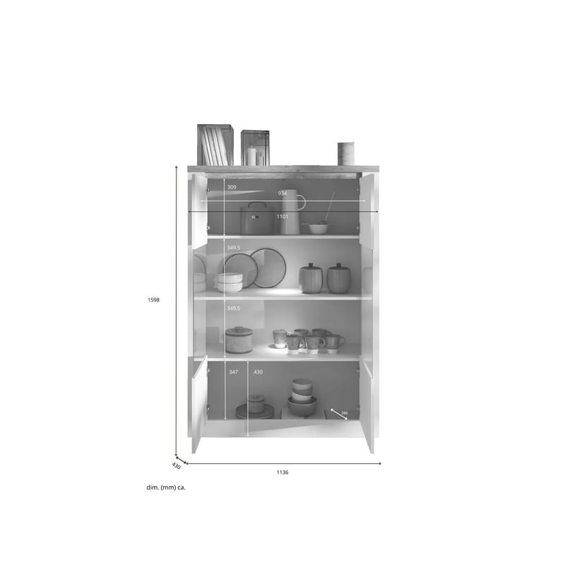 Vandesar Vitrineskab 160 cm - Natur/Hvid - Opbevaring - Skab - Vitrineskabe