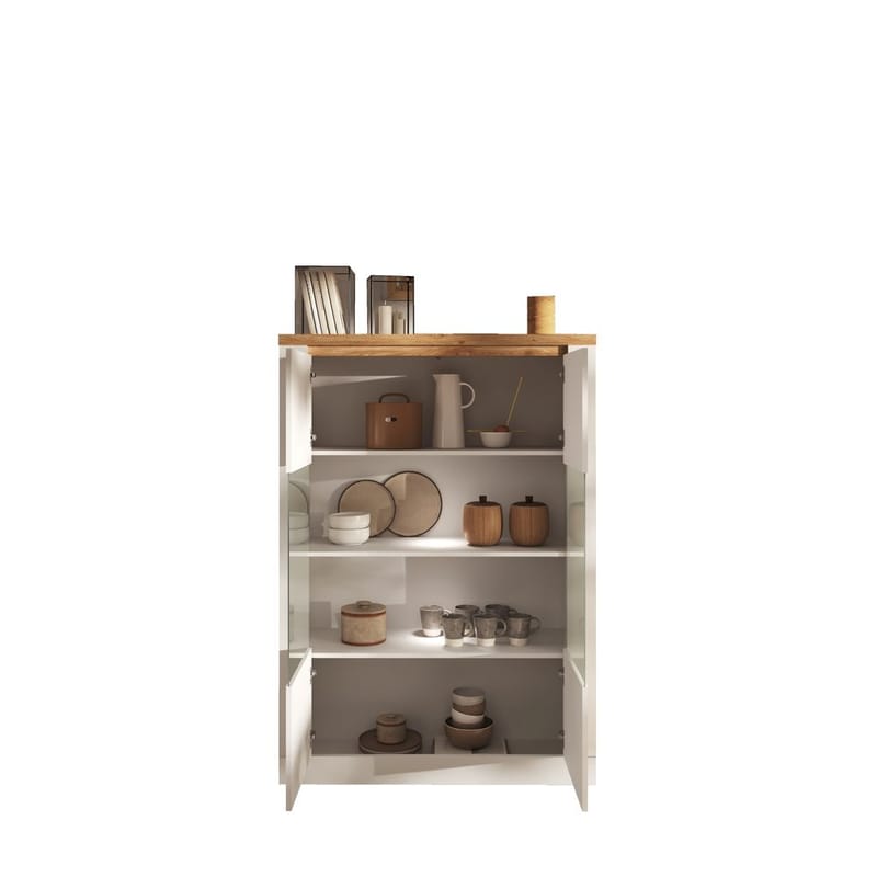 Vandesar Vitrineskab 160 cm - Natur/Hvid - Opbevaring - Skab - Vitrineskabe
