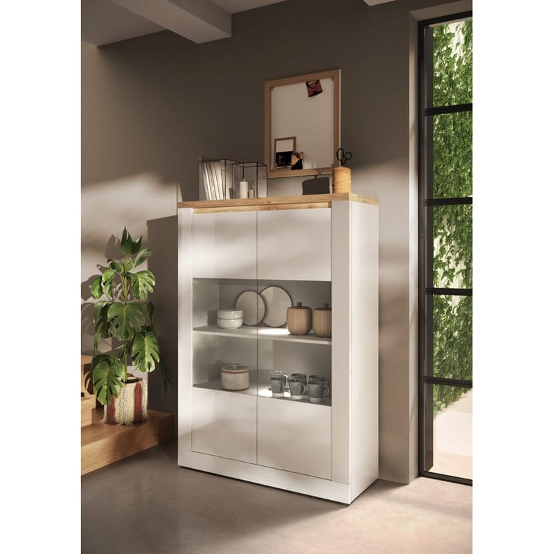Vandesar Vitrineskab 160 cm - Natur/Hvid - Opbevaring - Skab - Vitrineskabe