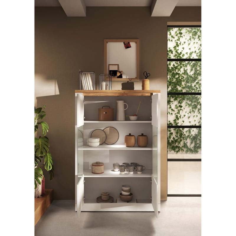 Vandesar Vitrineskab 160 cm - Natur/Hvid - Opbevaring - Skab - Vitrineskabe