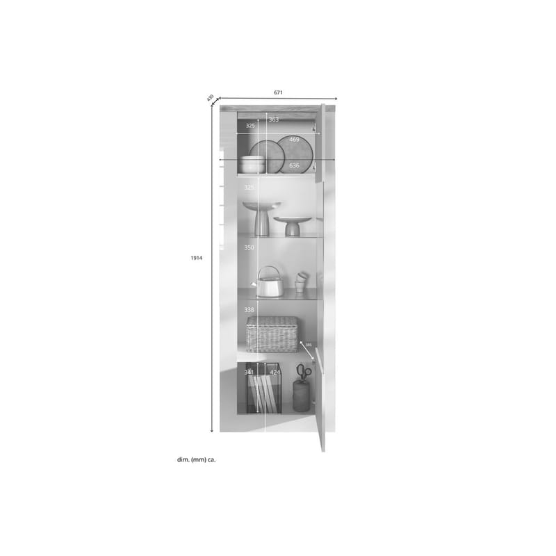 Vandesar Vitrineskab 192 cm - Natur/Hvid - Opbevaring - Skab - Vitrineskabe
