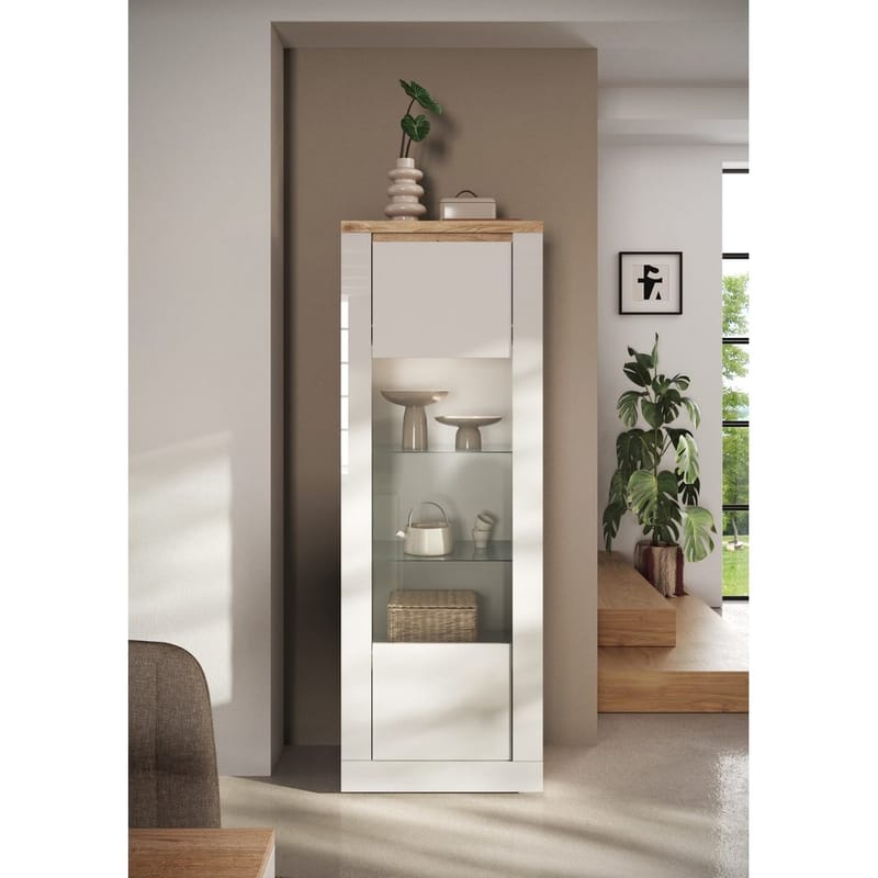 Vandesar Vitrineskab 192 cm - Natur/Hvid - Opbevaring - Skab - Vitrineskabe