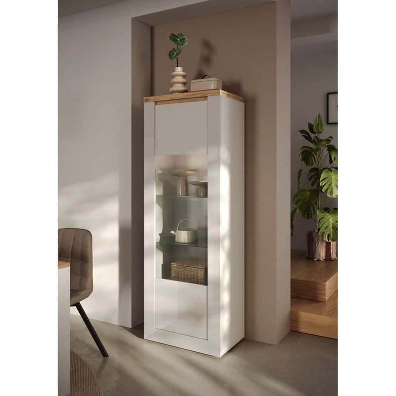 Vandesar Vitrineskab 192 cm - Natur/Hvid - Opbevaring - Skab - Vitrineskabe
