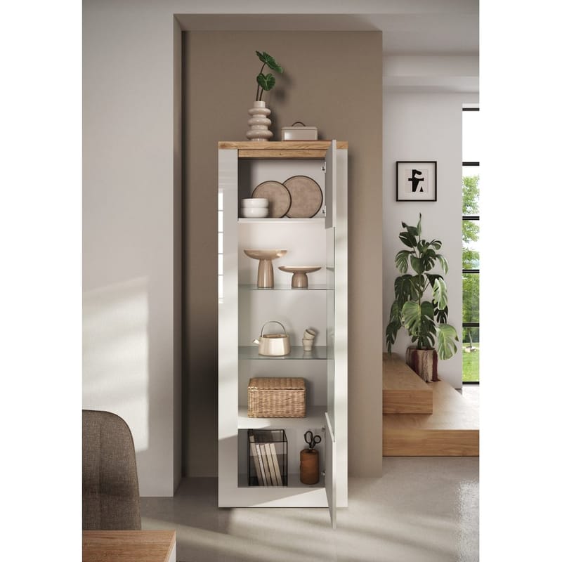 Vandesar Vitrineskab 192 cm - Natur/Hvid - Opbevaring - Skab - Vitrineskabe