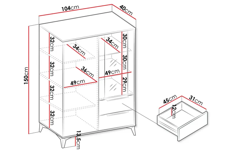 Vemdalen Vitrineskab 104x150 cm - Beige - Opbevaring - Skab - Vitrineskabe