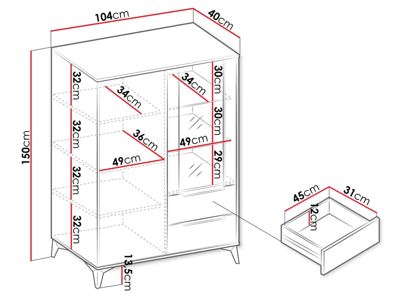 Vemdalen Vitrineskab 104x150 cm - brun - Opbevaring - Skab - Vitrineskabe