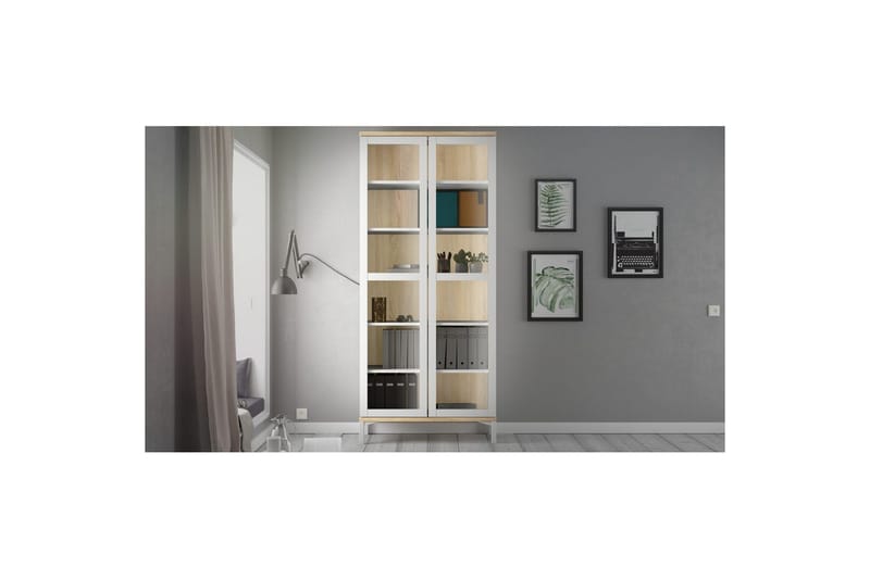 Virender Vitrineskab 88,7x202,8 cm - Hvid - Opbevaring - Skab - Vitrineskabe