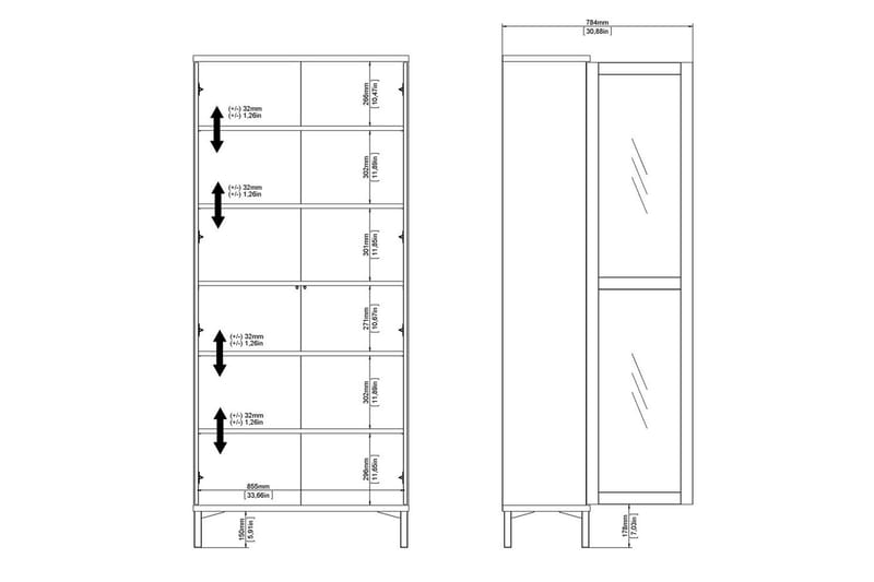 Virender Vitrineskab 88,7x202,8 cm - Hvid - Opbevaring - Skab - Vitrineskabe