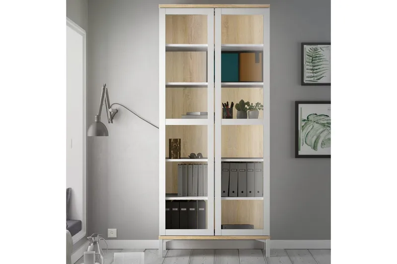 Virender Vitrineskab 88,7x202,8 cm - Hvid - Opbevaring - Skab - Vitrineskabe