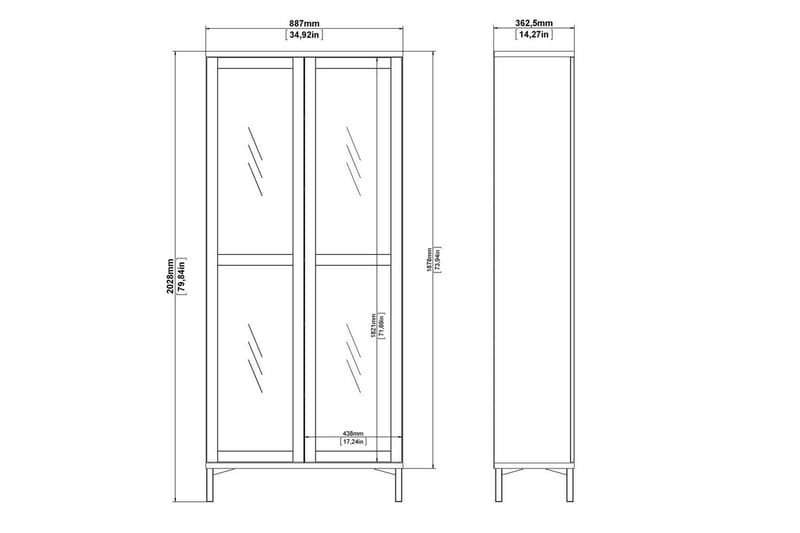 Virender Vitrineskab 88,7x202,8 cm - Hvid - Opbevaring - Skab - Vitrineskabe