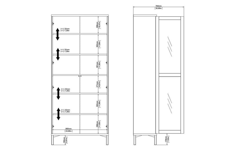 Virender Vitrineskab 88,7x202,8 cm - Hvid - Opbevaring - Skab - Vitrineskabe