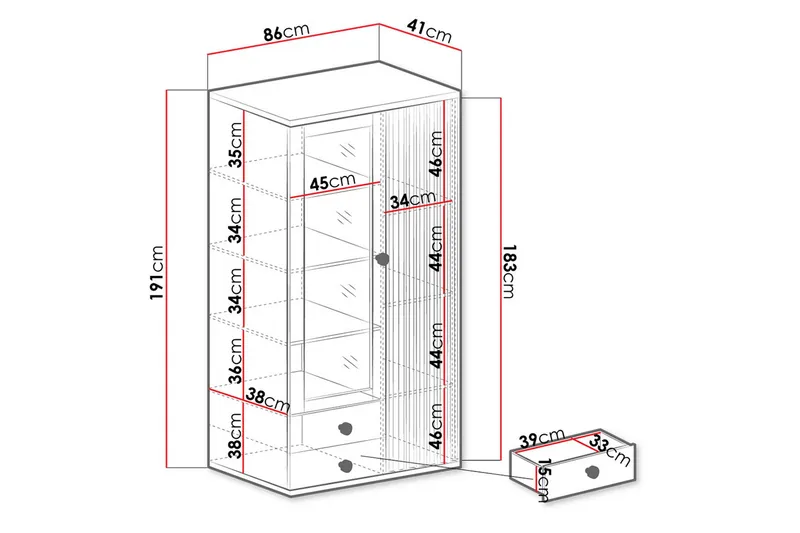 Aldbrough Vitrineskab 40,6x191x86,4 cm - Træ/Sort - Opbevaring - Skab - Vitrineskabe