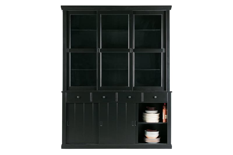 Ananse Vitrineskab 166x48 cm - Fyrretræ/Sort - Opbevaring - Skab - Vitrineskabe