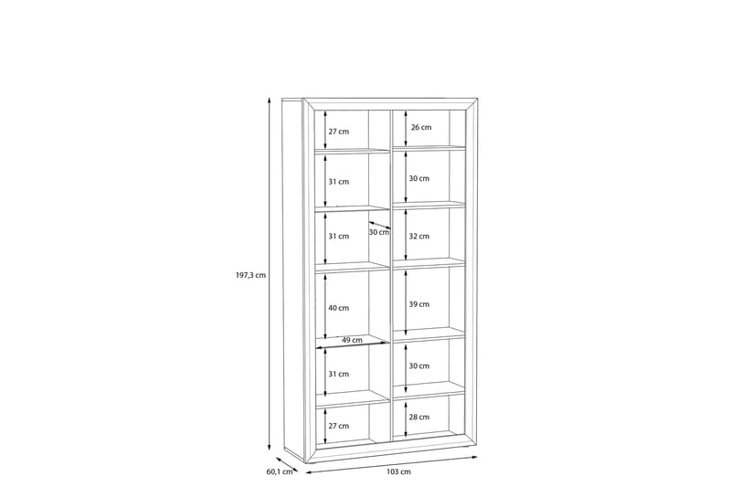 Aridiala Vitrineskab 35x103 cm - Brun/Hvid - Vitrineskabe