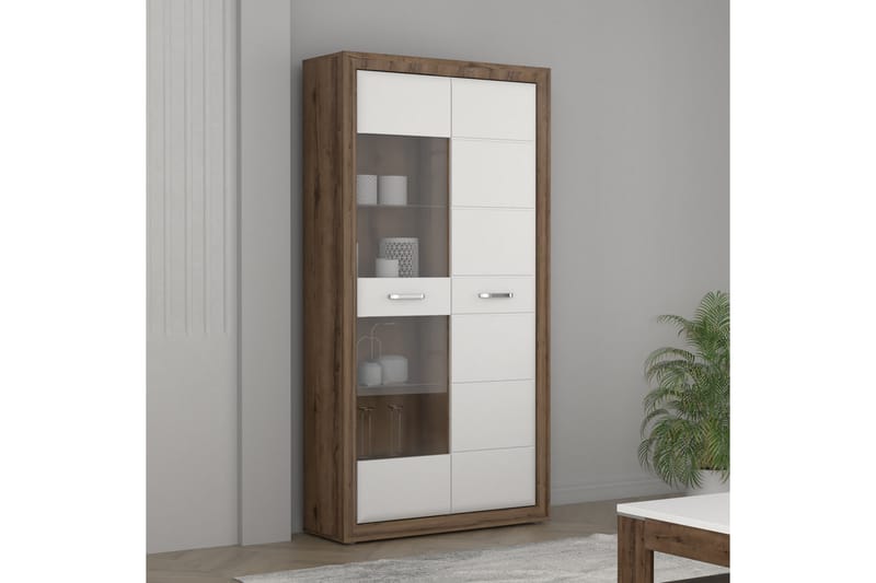 Aridiala Vitrineskab 35x103 cm - Brun/Hvid - Opbevaring - Skab - Vitrineskabe