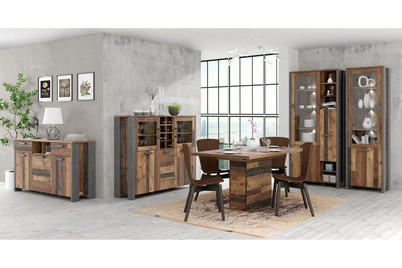 Cadle Vitrineskab 92 cm - Brun/Grå - Opbevaring - Skab - Vitrineskabe