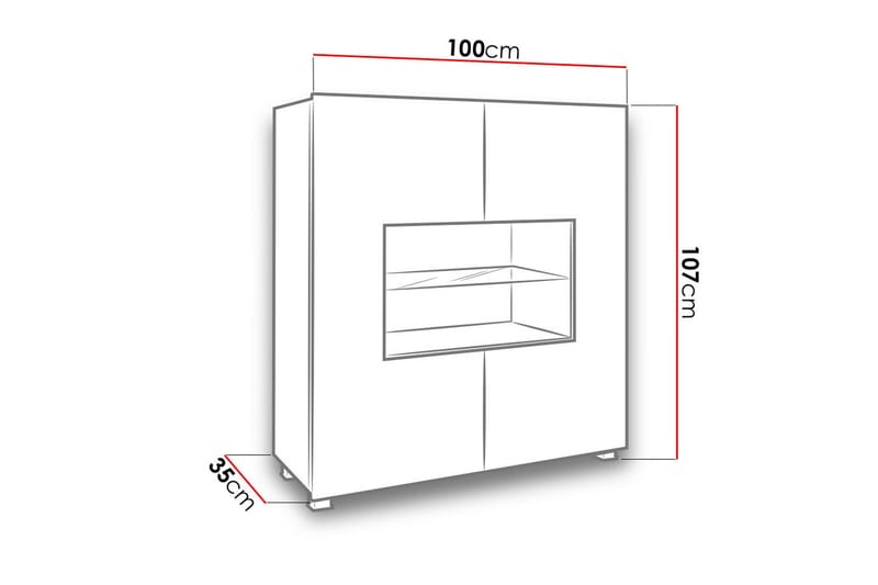 Calabrini vitrineskab 100x35x107 cm - Hvid - Opbevaring - Skab - Vitrineskabe