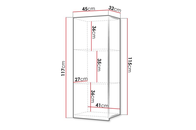 Calabrini vitrineskab 45x32x117 cm - Opbevaring - Skab - Vitrineskabe