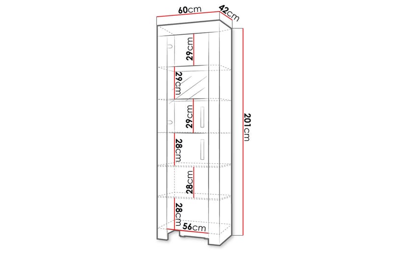 Cezar Vitrineskab 60x42x201 cm - Beige / Grå - Vitrineskabe
