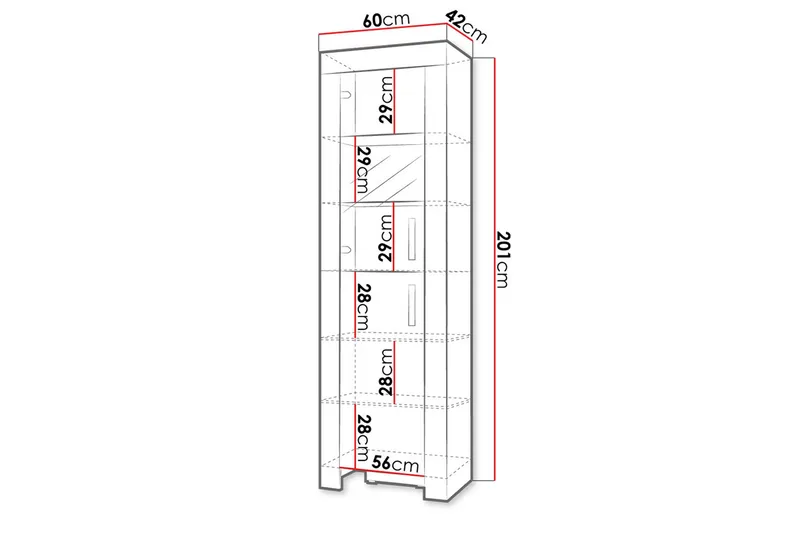 Cezar Vitrinskåp 60x42x201 cm Ek - Opbevaring - Skab - Vitrineskabe