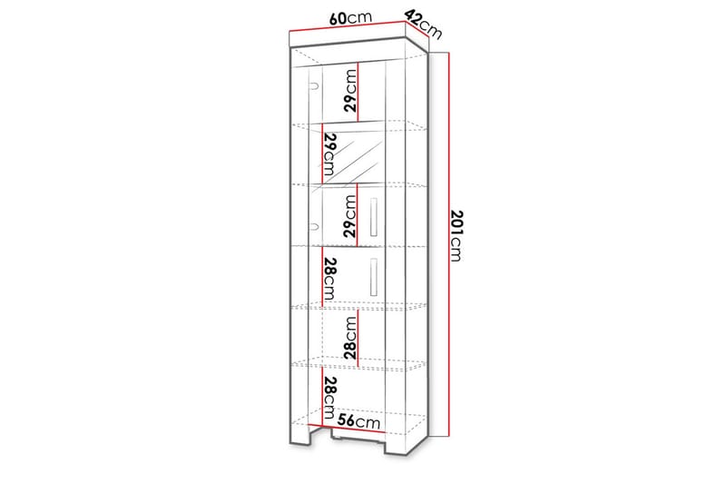Cezar Vitrinskåp 60x42x201 cm Ek - Opbevaring - Skab - Vitrineskabe