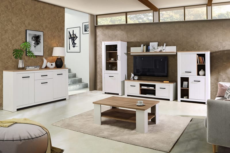 Crumpton Vitrineskab 77 cm - Hvid/Brun - Opbevaring - Skab - Vitrineskabe