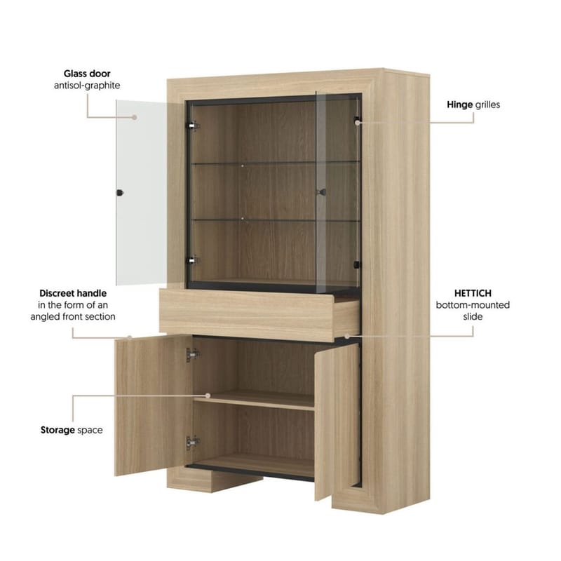 Vitrineskab Cuba II 4 Døre 1 Skuffe - Opbevaring - Skab - Vitrineskabe